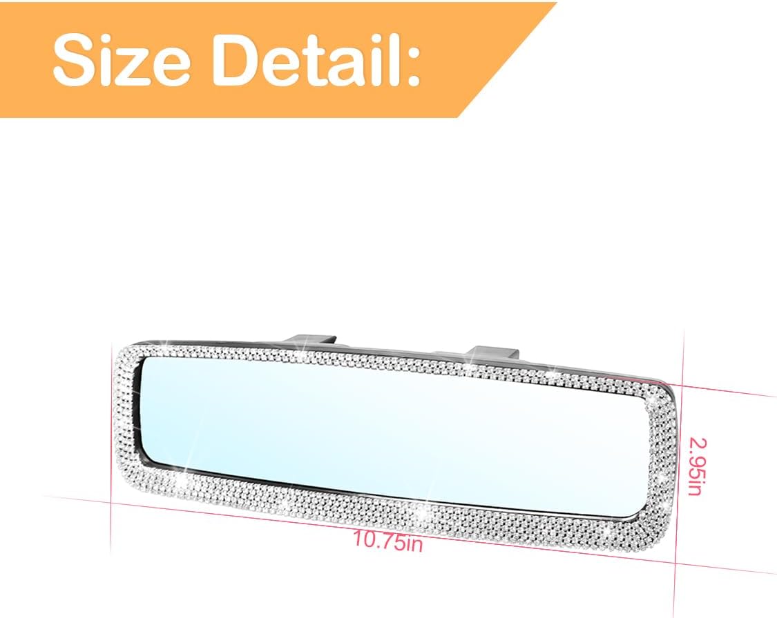 Osilly Rhinestone Clip-On Car Rearview Mirror, Silver