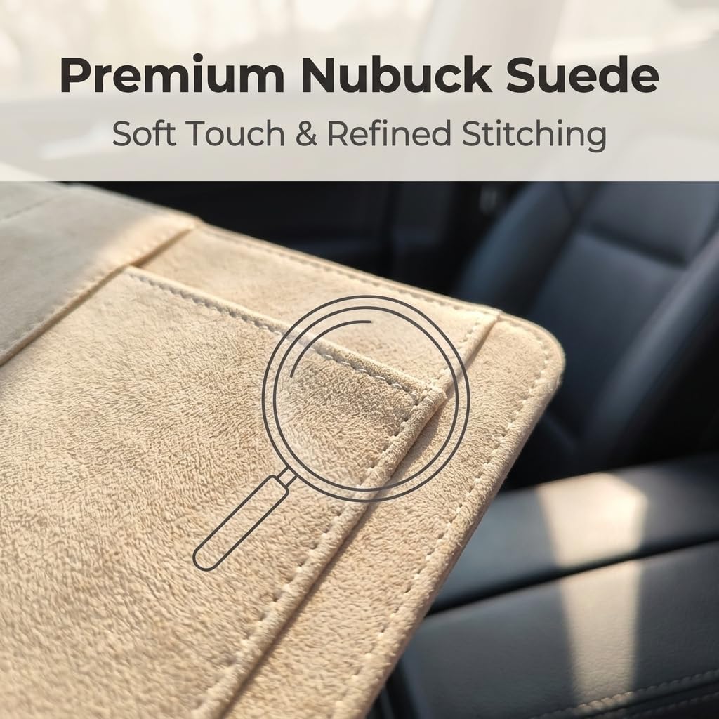 Car Sun Visor Organizer, Suede Visor Storage Pouch, Beige