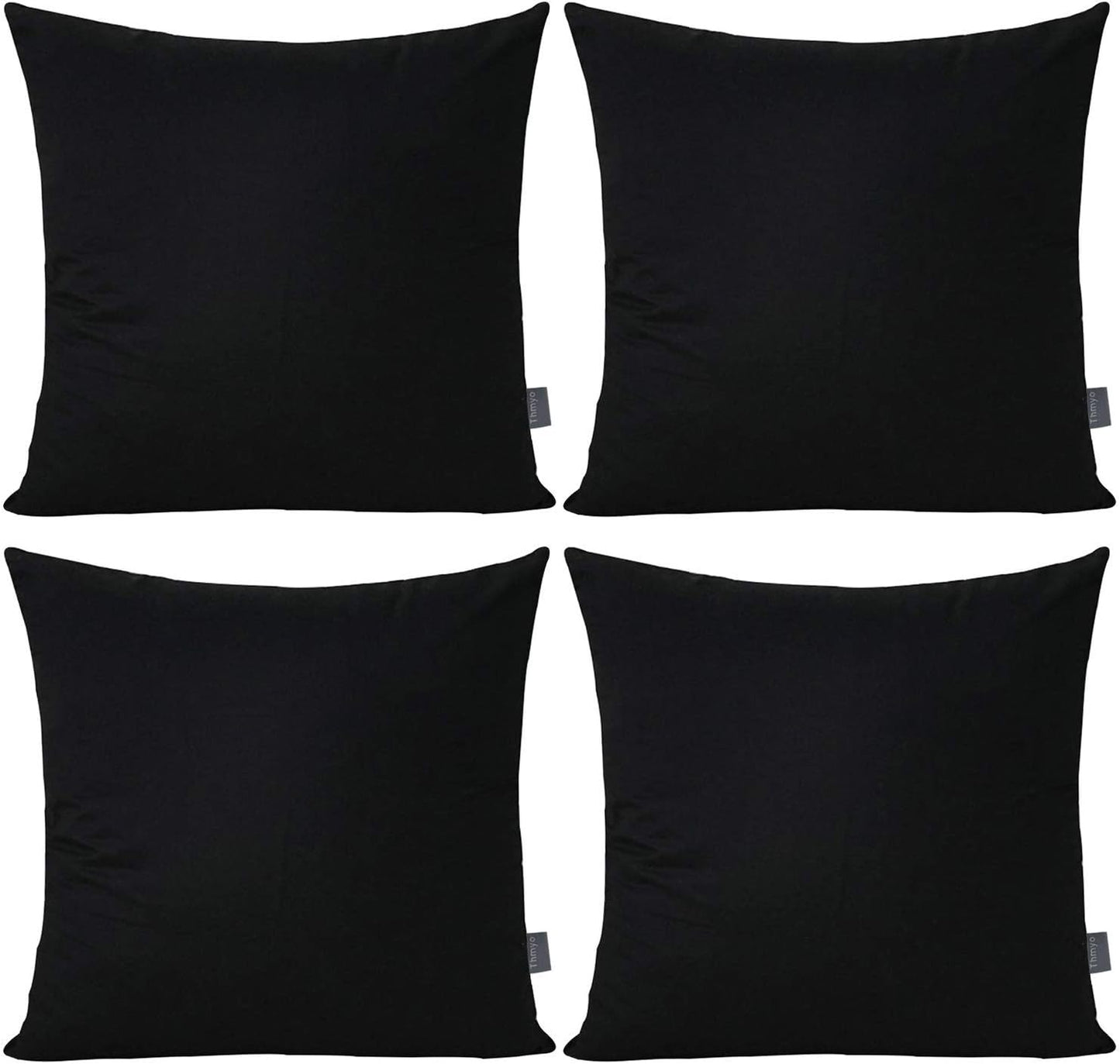 Thmyo 4-Pack 100% Cotton Comfortable Solid Decorative Throw Pillow Case Square Cushion Cover Sublimation Blank Pillow Covers DIY Pillowcases (Only Covers,Not Pillow Shams)(20x20inch/50x50cm,Black)
