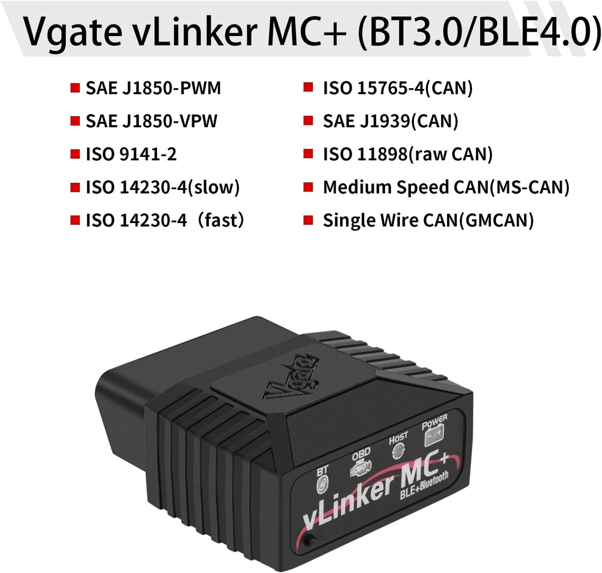 Vgate vLinker MC+ (BT3.0/BLE4.0) OBD2 Scanner Code Reader Diagnostic Tool