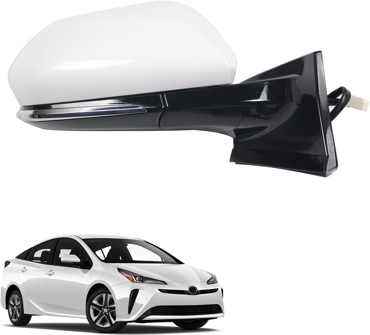 Side Mirror Right Passenger Side Car Door Mirror for TOYOTA PRIUS 2016-2024,POWER Adjustable HEATED Glass ReplaceTO1321357 8791047420 BLIND SPOT MONITOR,Manual Folding BLACK(RH)- 6 Wires