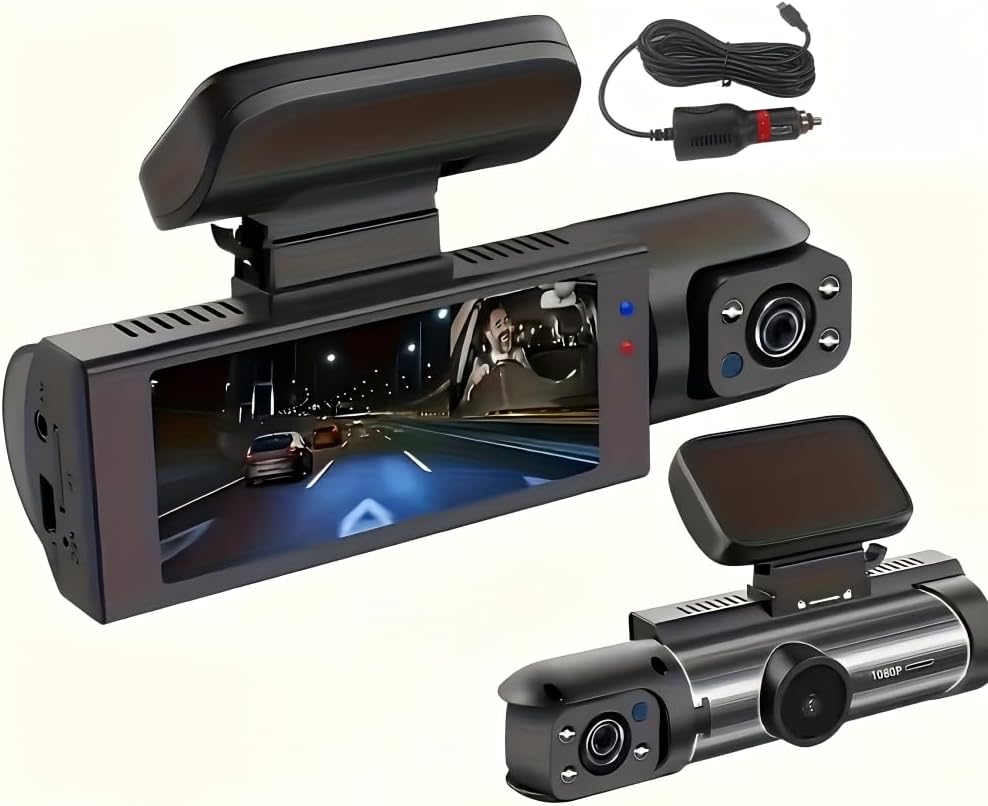 1 Set 1080P Dual Camera Dash Cam for Cars, Front and Inside, IR Night Vision Loop Recording Wide Angle Car DVR Camera with IPS Screen Dual Lens Car Dashboard Video Cam As a Gift