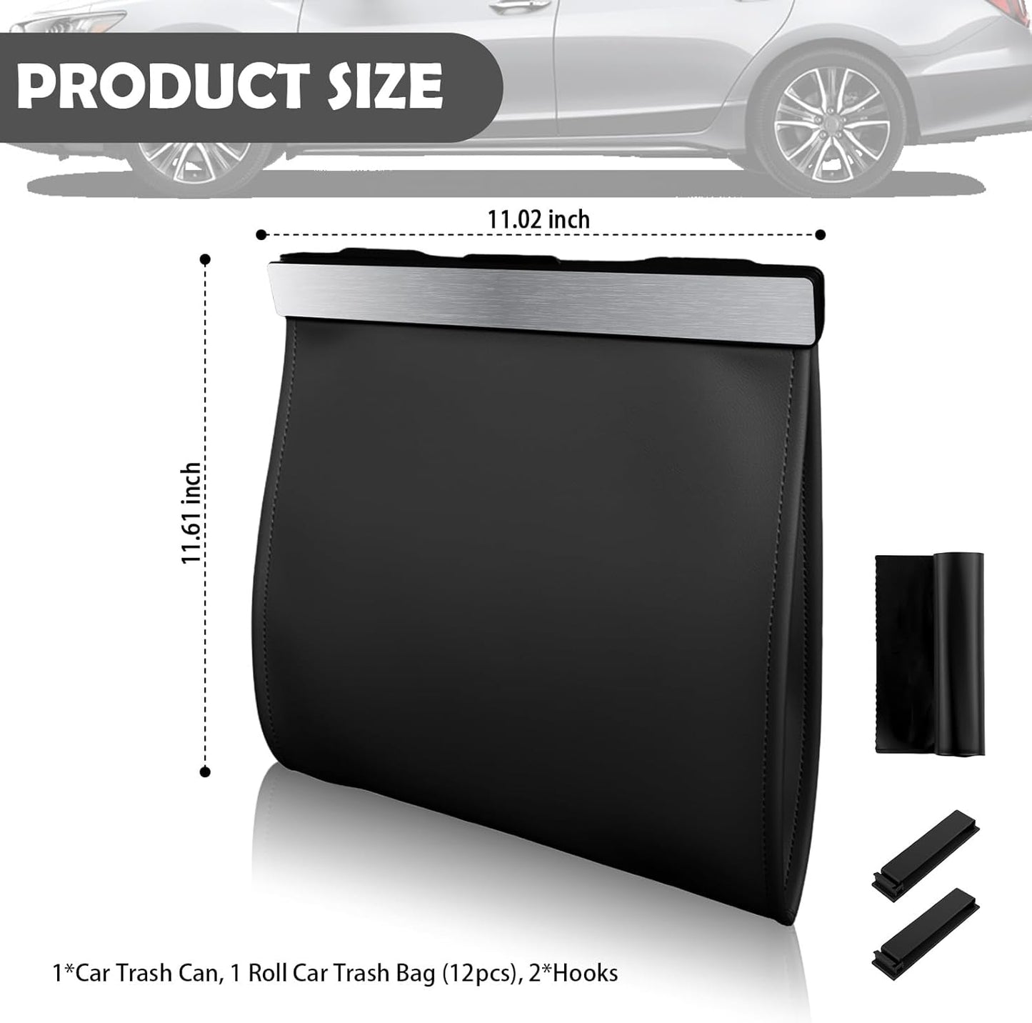 2026 New Car Trash Can with LED Light &amp; Strong Magnet Closure,Leather Car Trash Bin with 12 Bags,Large Capacity Cars Garbage Can as Cars Organizer for Back Seat/Door