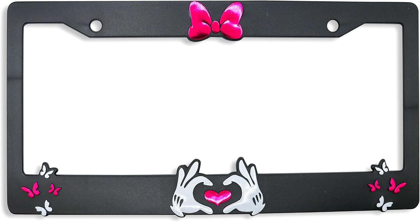 Minnie Bow V2 3D Raised License Plate Frame | 1 Pack Car License Plate Cover | Universal US Black License Plate Holder | Auto Accessories (Car, Truck and SUV)