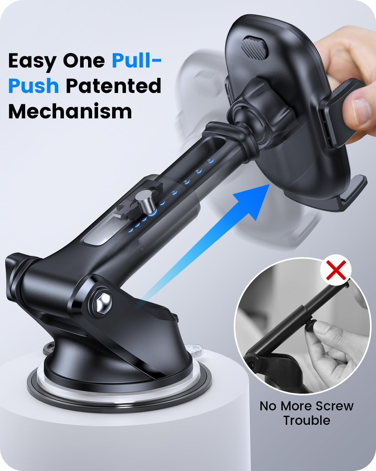 OQTIQ 3-in-1 Car Phone Mount for Dashboard, Windshield & Air Vent – Strong Suction Cup Holder with Adjustable Arm & 360° Rotation – Universal Car Cell Phone Holder for iPhone & Android Smartphones