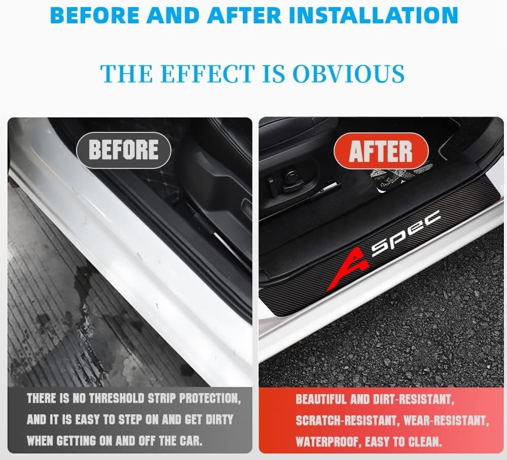 4Pcs Car Door Sill Protector for RLX/MDX/ZDX/TLX/TL/RDX Series Accessories Fit for A SPEC, Carbon Fiber Leather Door Sill Sticker, Decoration Door Sill Scuff Plate Sticker for Auto Truck SUV