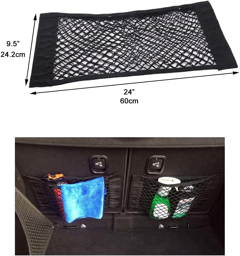Universal Mesh Cargo Net Storage Net Wall Sticker Organizer Pouch Bag Storage Mesh Net for Car Trunk Storage Add On Organizers for Car Truck (24" x 9.5"（2 Packs)