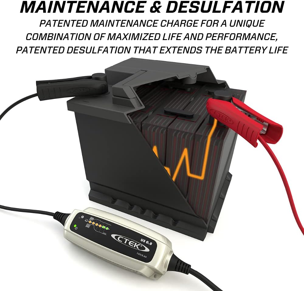 CTEK (56-865) US 0.8 12 Volt Fully Automatic 6 Step Battery Charger,Black