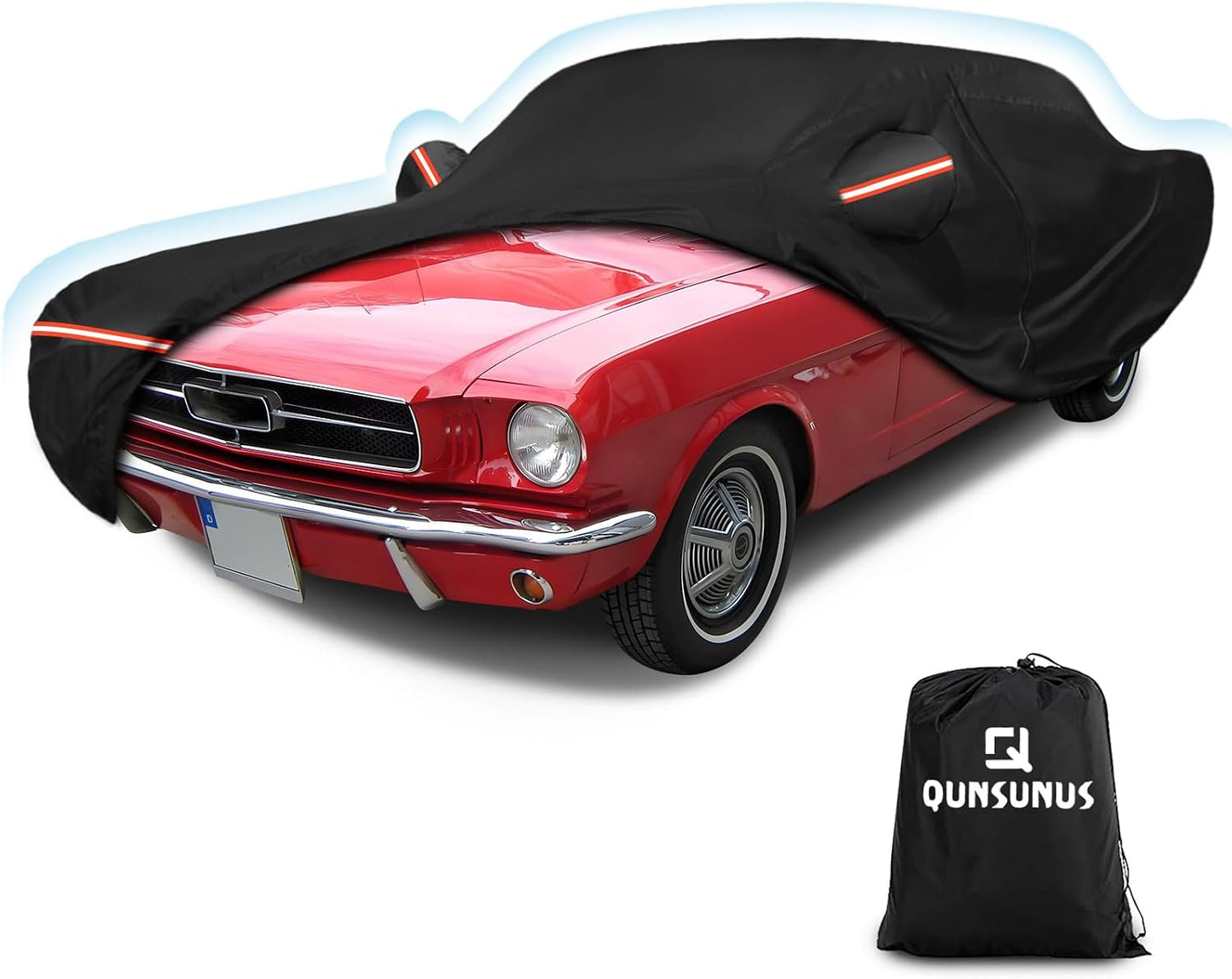 QUNSUNUS 6 Layer Car Cover for Ford Mustang 1964-1968 Waterproof All Weather 420D Windproof for Ford Mustang Car Cover Hail Protection with Zipper