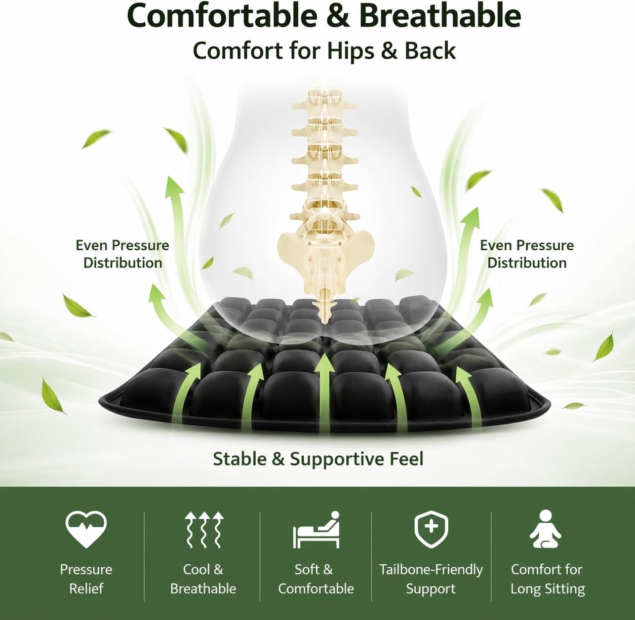 Inflatable Travel Seat Cushion for Airplane, Press-to-Inflate Air Cell Cushion, Portable & Foldable for Long Sitting, Car, Office, Wheelchair (30-Cell Air Cushion (Hollow Center))