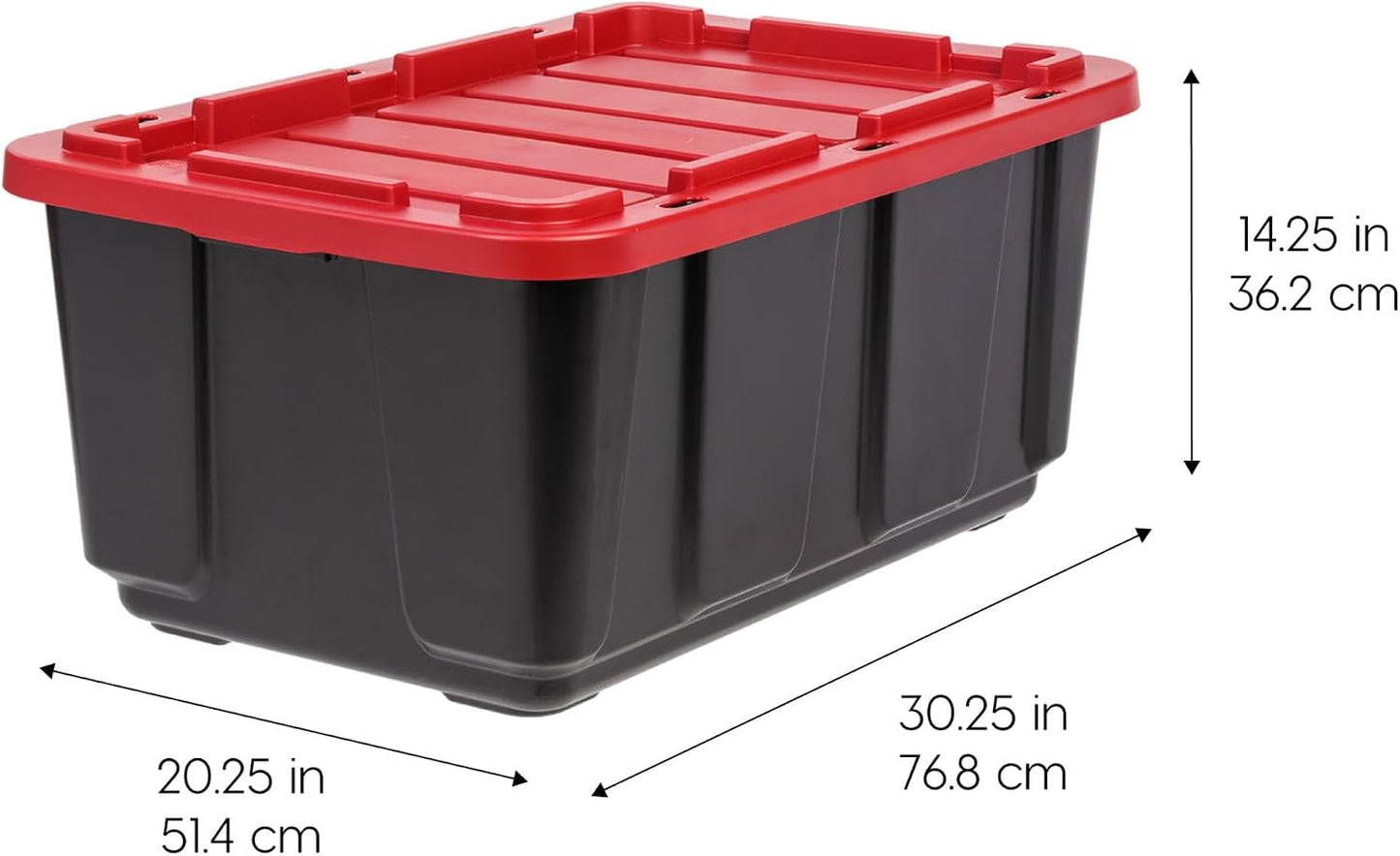 IRIS USA 4-Pack 27 Gallon Storage Bins with Lids |Made in USA| Heavy Duty Plastic Tote Containers for Truckbed Tool Box Organization, Large - Red
