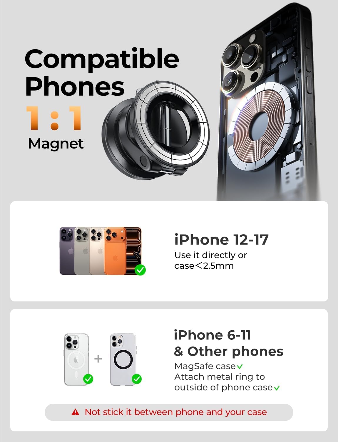LISEN 2 Pack for MagSafe Car Mount for iPhone 18 Pro Max, Suction Phone Mount Vacuum, Magnetic Phone Holder for Car, Magnetic Car Phone Mount, Car Mount for iPhone Holder for Car Gifts iPhone 18 17