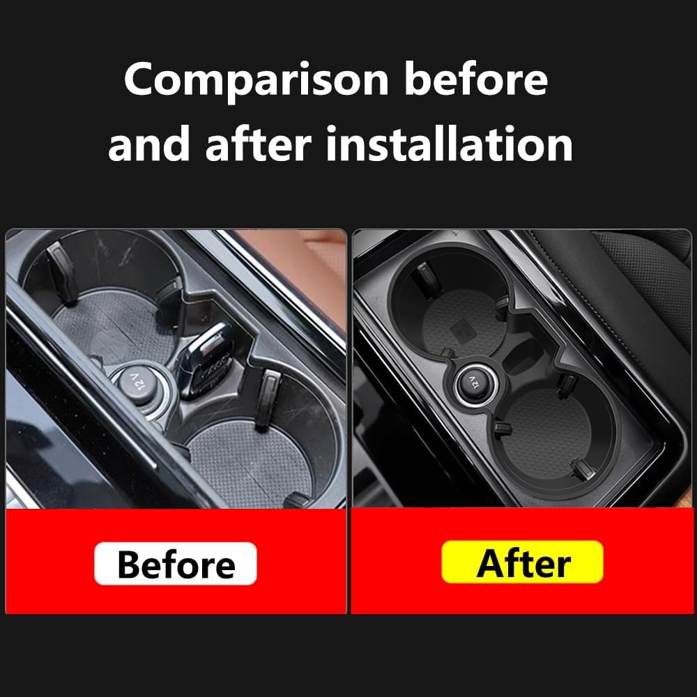 Car Center Console Water Cup Holder Storage Box Container Tray Organizer Soft Silicone Insert Storage Box Trim for Audi Q7 Q8 2020-2024 Automotive Interior Accessories (Black)