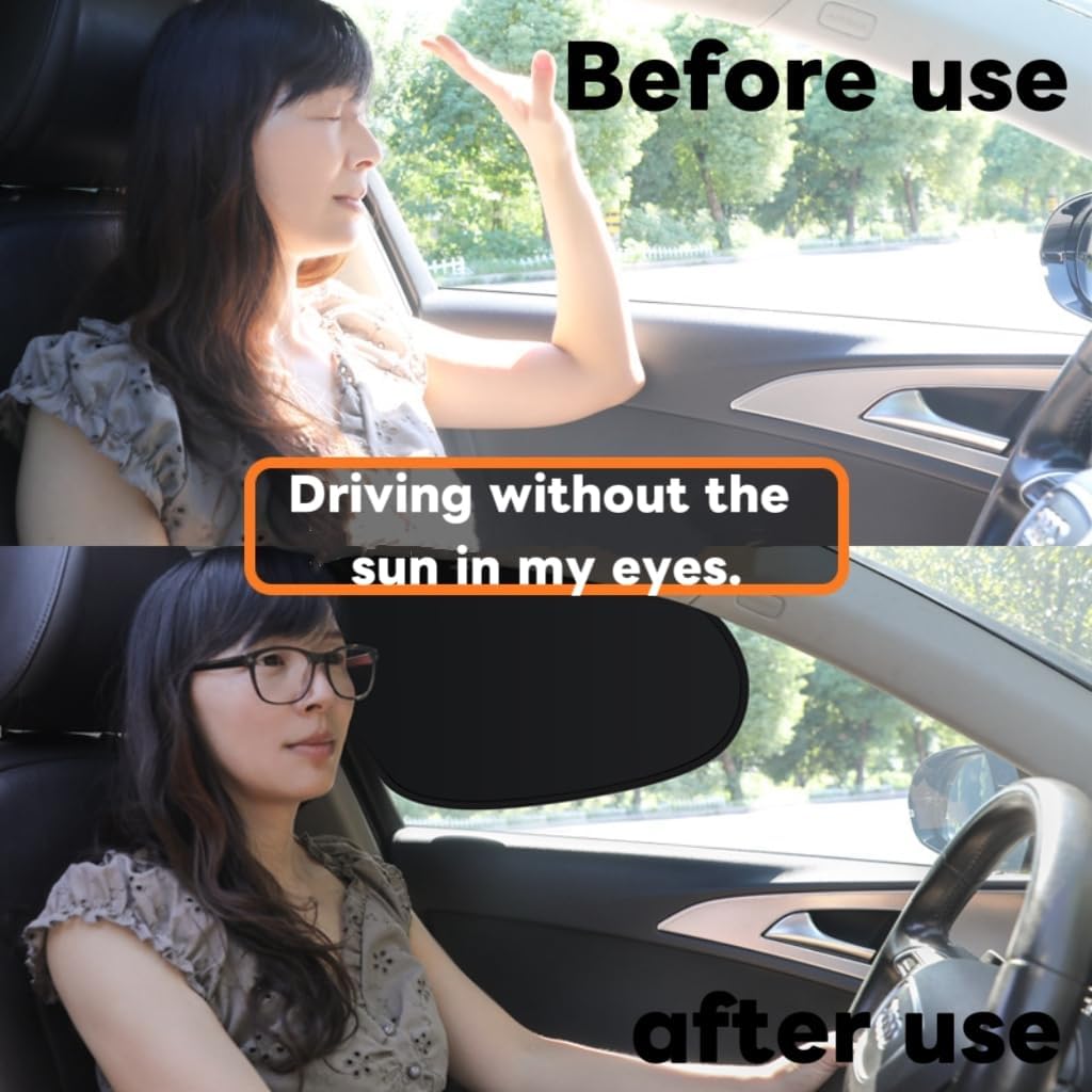 MUSM Car Window Shade Static Cling Sunshade - 2 Pack | Blocks UV and heat. Static cling sticks to any glass. See-through edges keep mirrors visible. Folds small for easy storage.