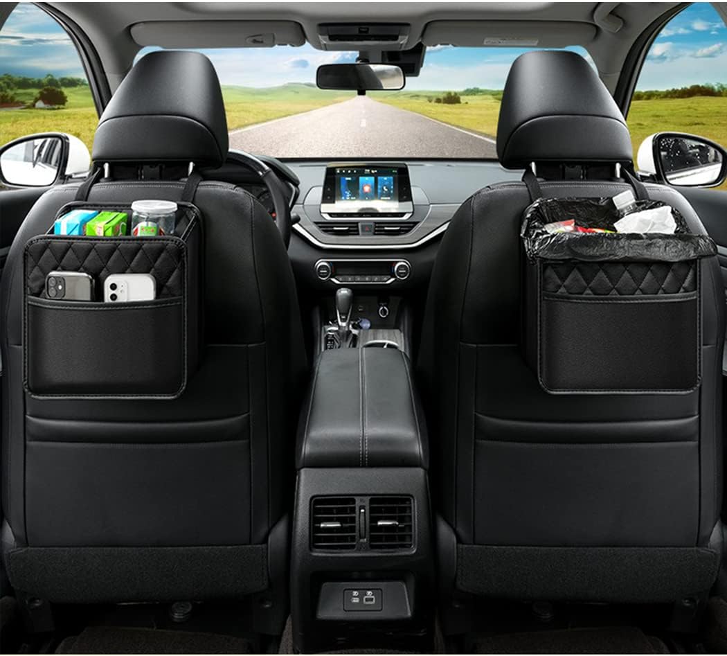 Car Back Seat Organizer, Hanging PU Leather Car Storage Bag, Compatible with Most Vehicles Interior Accessories Organizer (Black(2Pack))
