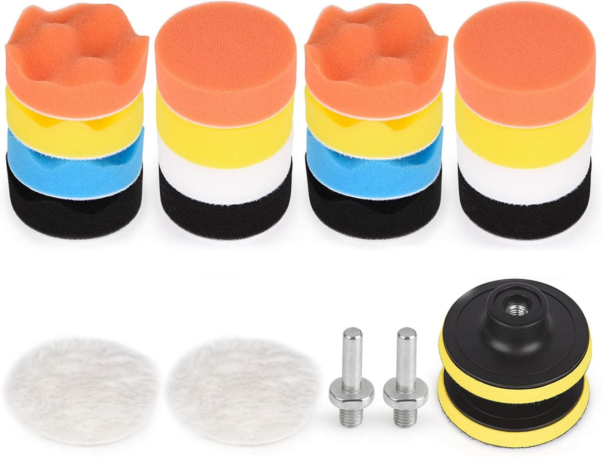 Kshineni Buffing Pads 3 Inch Car Buffer Pad, 22 Pcs Drill Polishing Kit, Polisher Pads Kit Sponge Pads Car Foam Drill for Polishing, Sanding, Waxing, Sealing Glaze