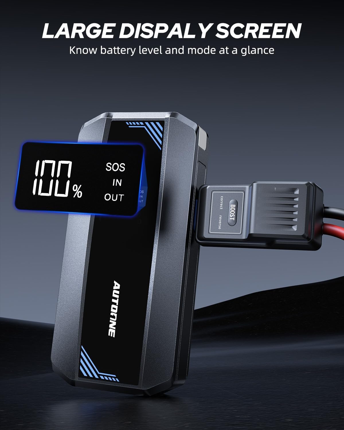 AUTOONE Car Jump Starter 6000A Battery Booster, Portable Battery Pack for All Gas 10L Diesel, 12V Jump Box with Smart Jumper Cable for Car Battery, Vehicle Lithium Starter, LCD Display, w/LED Light