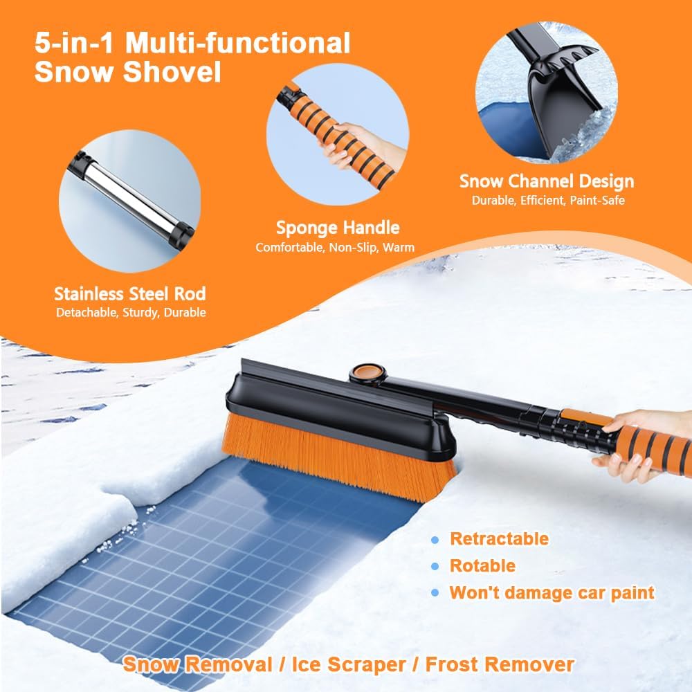 REVXON Snow Brush and Ice Scraper for Audi Q7 2017 2018 2019 2020, 2-in-1 Car Tool with 180° Rotating Brush, Comfortable Foam Grip, Detachable & Extendable for Windshield