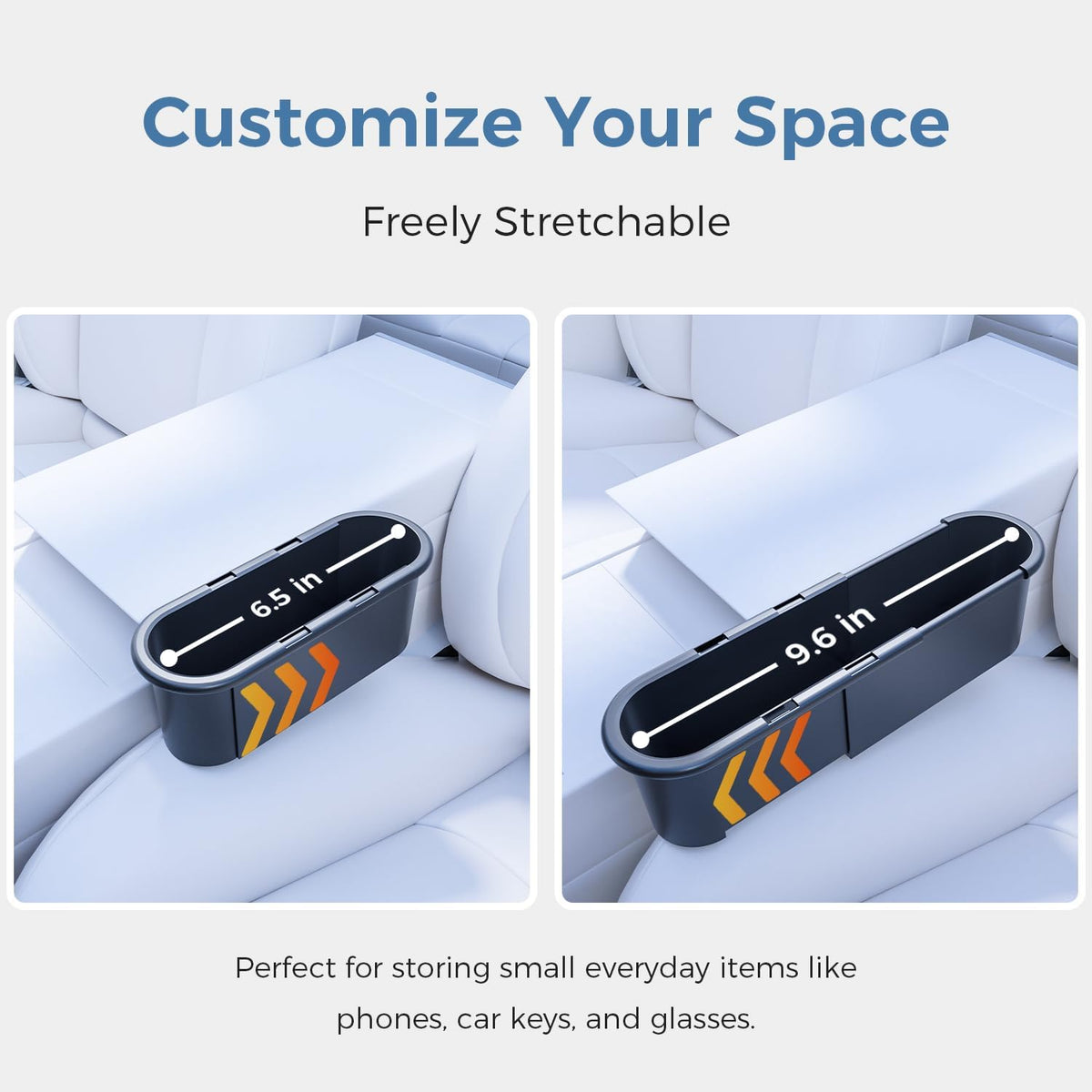 Car Seat Gap Filler Organizer 2 Pack, Adjustable Seat Side Storage Box