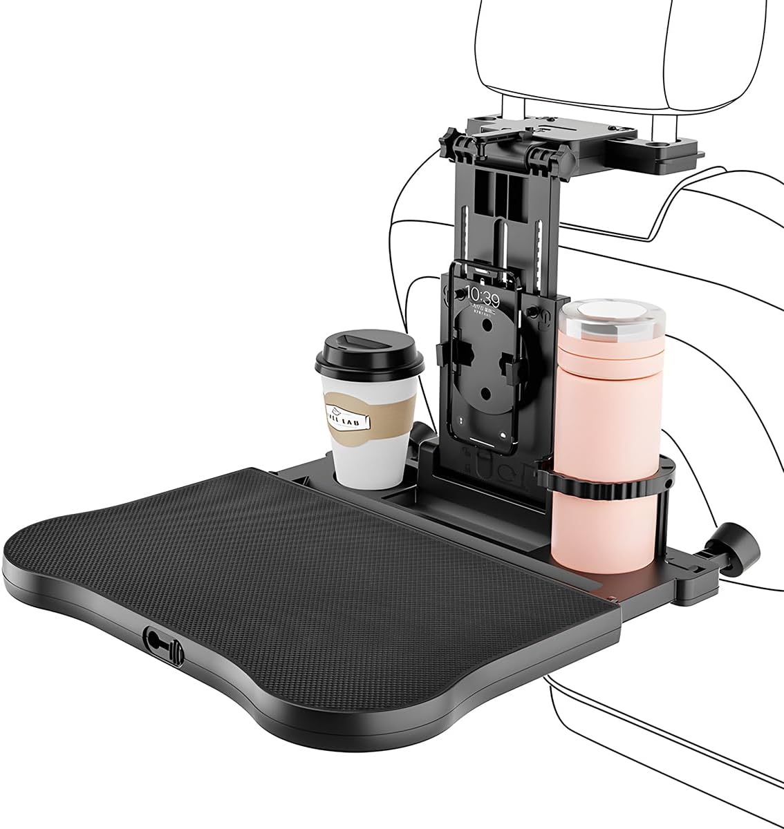 Car Seat Tray Table, Foldable Travel Tray Auto Backseat Laptop Desk with Non-Slip Pad, Multifunctional Adjustable Headrest Trays for Rear Passenger Road Trip Eating &amp; Work