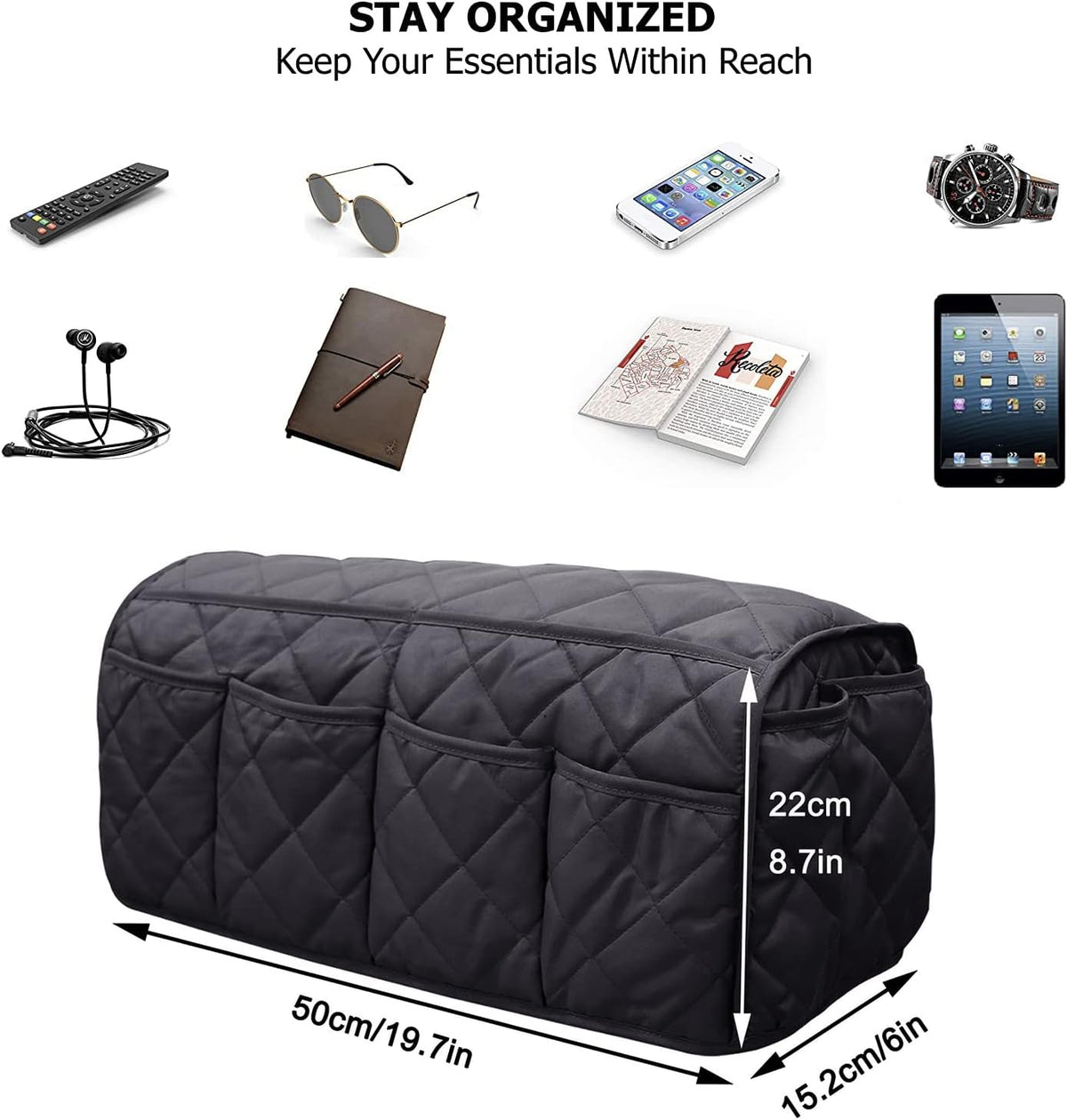 Armchair Caddy for Recliner - Sofa Armrest Organizer with 14 Pockets