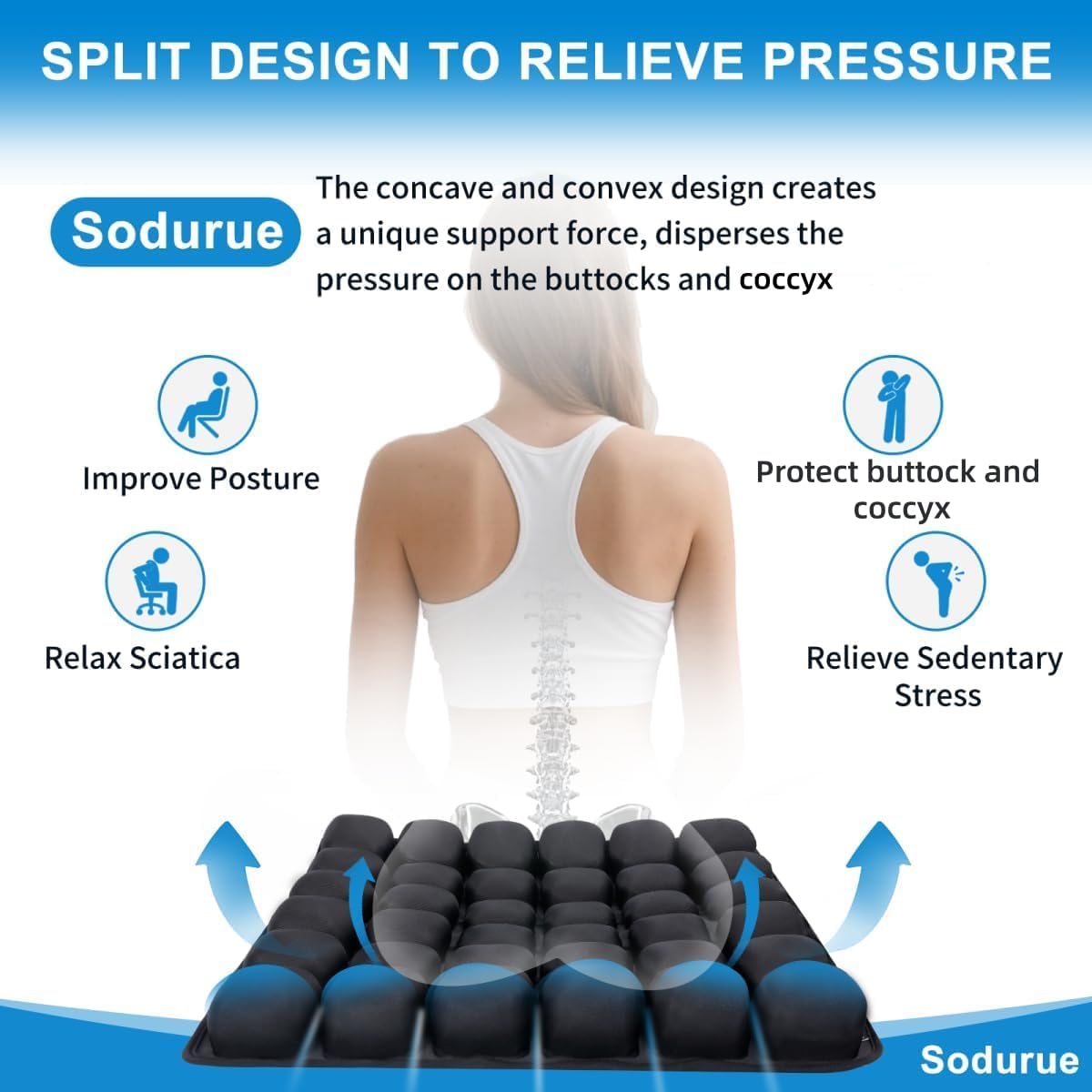 Sodurue Travel Cushion Airplane Seat,Airplane Seat Cushion for Long Flights,Press Type Air Inflatable Wheelchair Seat Cushion,49 Airbags,for Car,Office,Stadium,Ergonomic Comfort Support,Heavy Duty