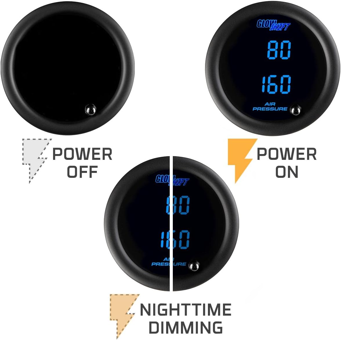 GlowShift Tinted 7 Color 220 PSI Dual Digital Air Pressure Gauge Kit