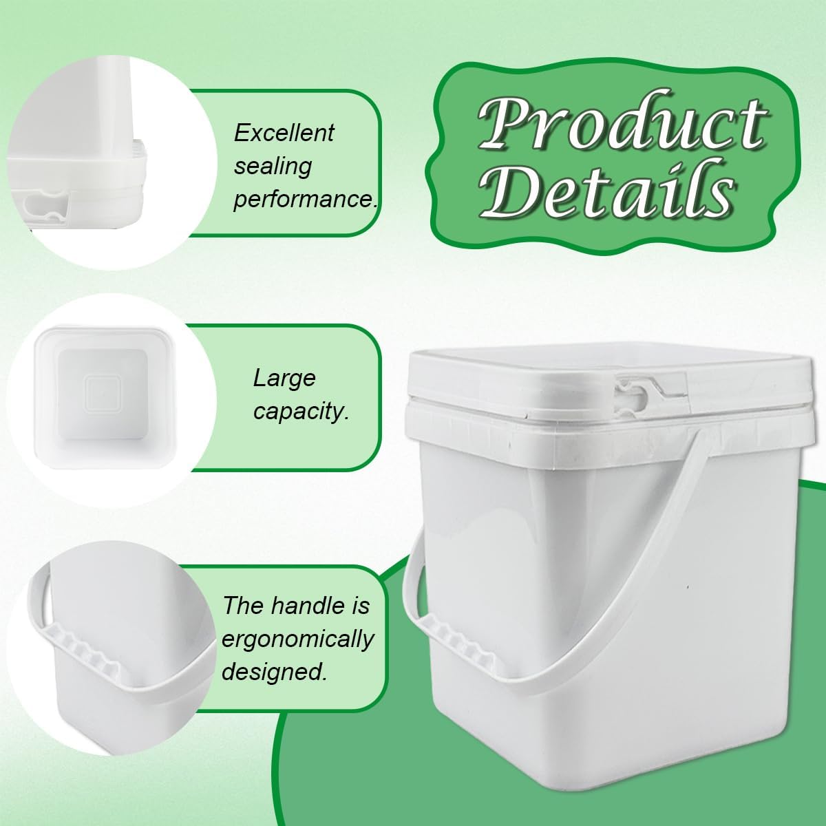 12 Pcs 1 Gallon Square Bucket with Lid Duty Plastic 5L Stackable Multipur Pose Buckets with Handle Suitable for Food Storage Car Wash Paint Bucket for Fishing Household Cleaning（White）