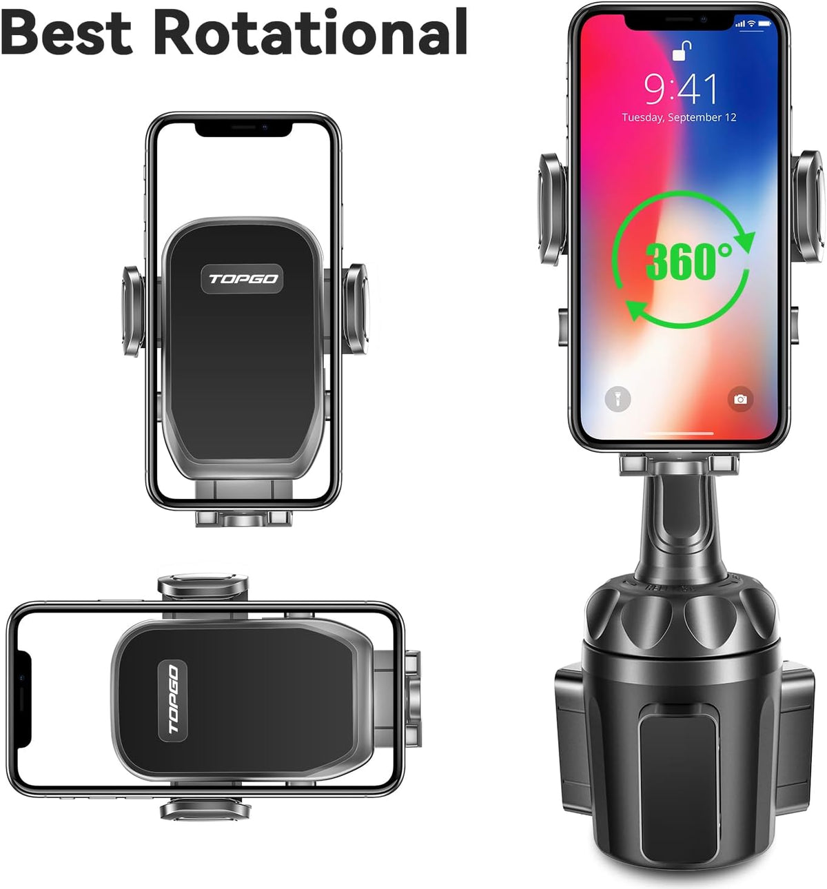 Car Phone Mount, Cup Phone Holder for Car [Secure & Stable] Cup Phone Holder Cell Phone Automobile Cradle for iPhone 16 and More Smart Phone -Black