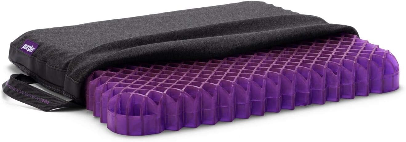 Purple Royal Seat Cushion, Portable 2 Inch Gel Seat Cushion, GelFlex Grid | Handles for Car, Office Chair, Stadium - Pressure-Reducing for Hard Seats, Temperature-Neutral, No-Slip - Made in USA