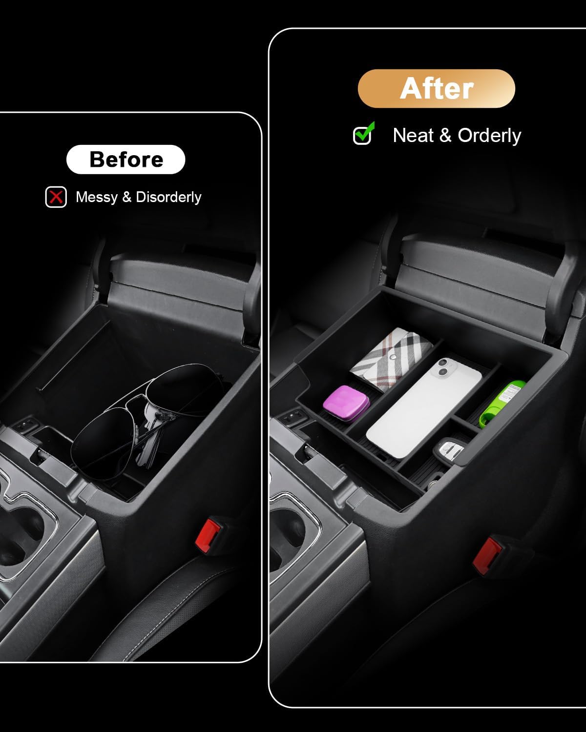 Center Console Organizer For 2014-2018 Silverado/Sierra 1500 - 2 Pcs Console Organizer Tray + Armrest Organizer 2015-2019 Silverado/Sierra 2500HD/3500HD Accessories - Full Console w/Bucket Seat ONLY