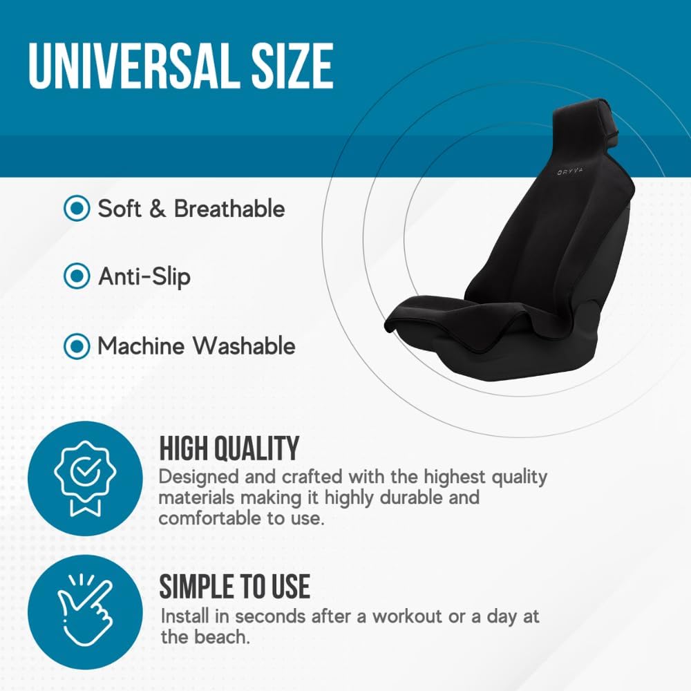DryvaSeat - Premium Microfiber Towel Car Seat Cover - Waterproof & Sweatproof - Universal Fit, Machine Washable, Non-Slip - Seat Protector for Car, Truck, SUV, Van (Shadow Black, 2 Pack)