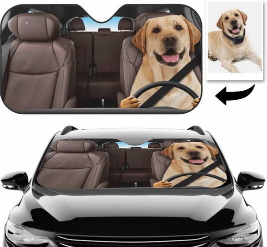 Custom Pet Windshield Sunshade with Photo, Funny Dog Cat Car Front Windshield Sun Shade UV Rays and Keeps Your Vehicle Cool Foldable Auto Sunshade for Car Truck SUV Auto 27.5"x51"