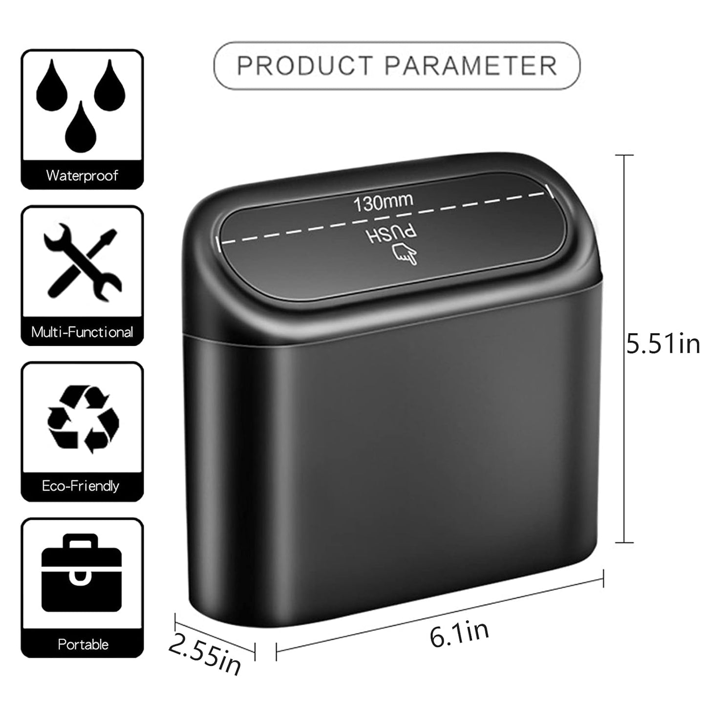 Car Trash Can Bin with Lid - 2 Packs Universal Black Vehicle Mini Leakproof Garbage Can Bin with 40pcs Trash Bags Car Organizers and Storage for Front Back Seat Accessories for Auto Office Home