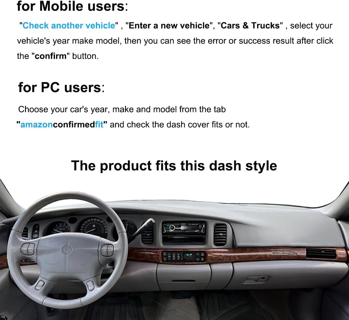 Dash Cover Mat Custom Fit for Buick Lesabre Without Head Up Display Dashboard Pad Cap Carpet Protector K270 (Darkgray)