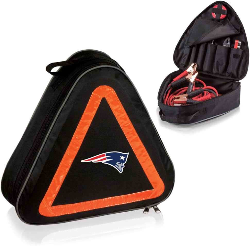 PICNIC TIME NFL Roadside Emergency Car Kit, Auto Vehicle Safety Road Side Assistance with Jumper Cables and Car Tool Kit, (Black with Orange Accents)