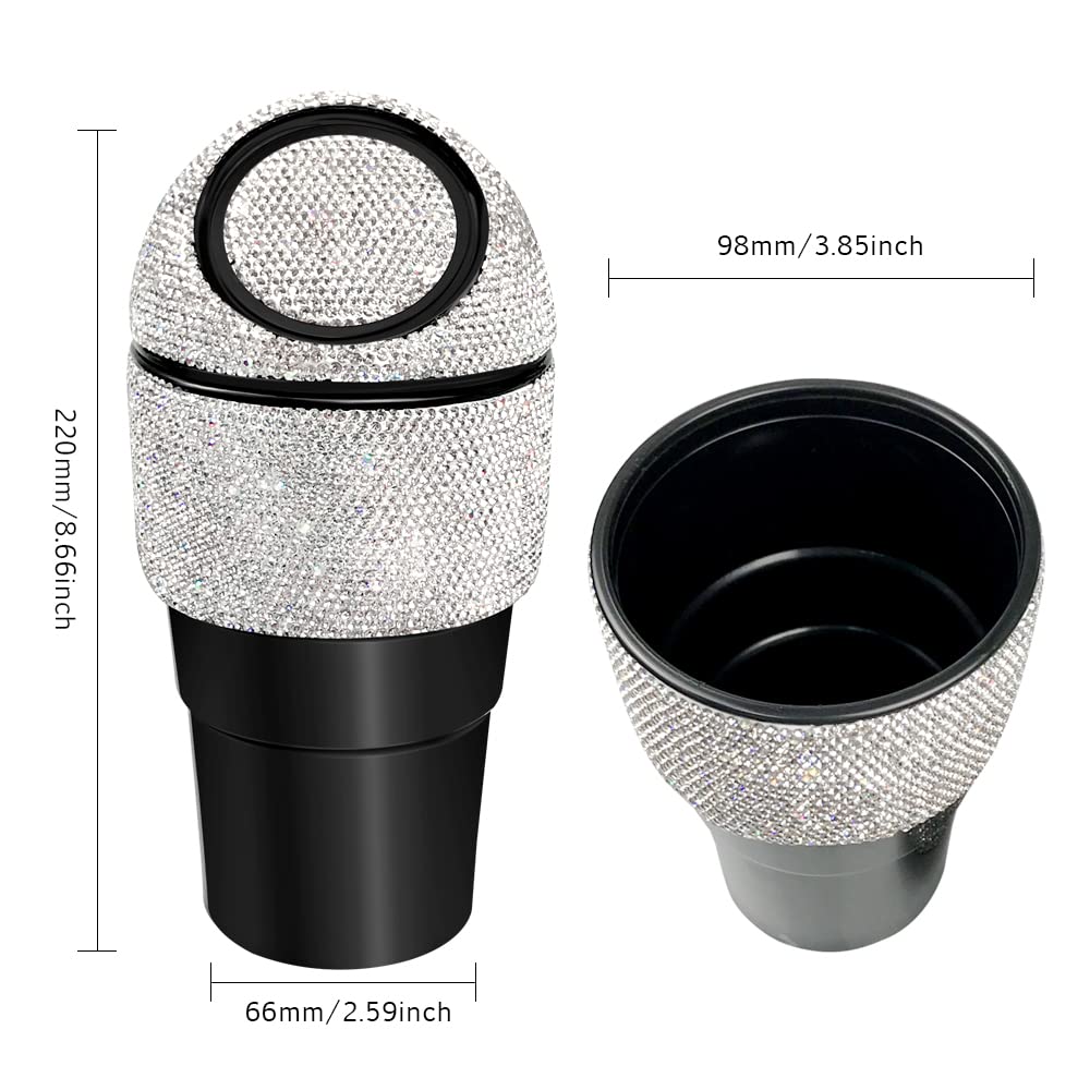 Bling Rhinestone Auto Garbage Can Car Trash Can with Lid Mini Garbage Bin for Automotive Car, Home, Office, Kitchen, Bedroom (White)