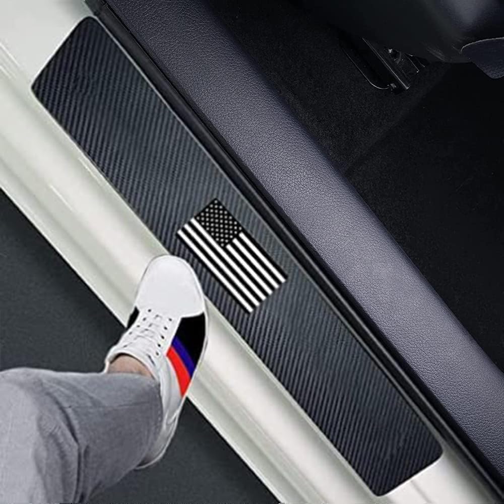 4pcs Topographic Topography Map Exploration Discover Carbon Fiber Car Door Front/Rear Sill Plate Protectors, Reflective Sticker Decorative Door Entry Guard Door Threshold Scratch Pad Film
