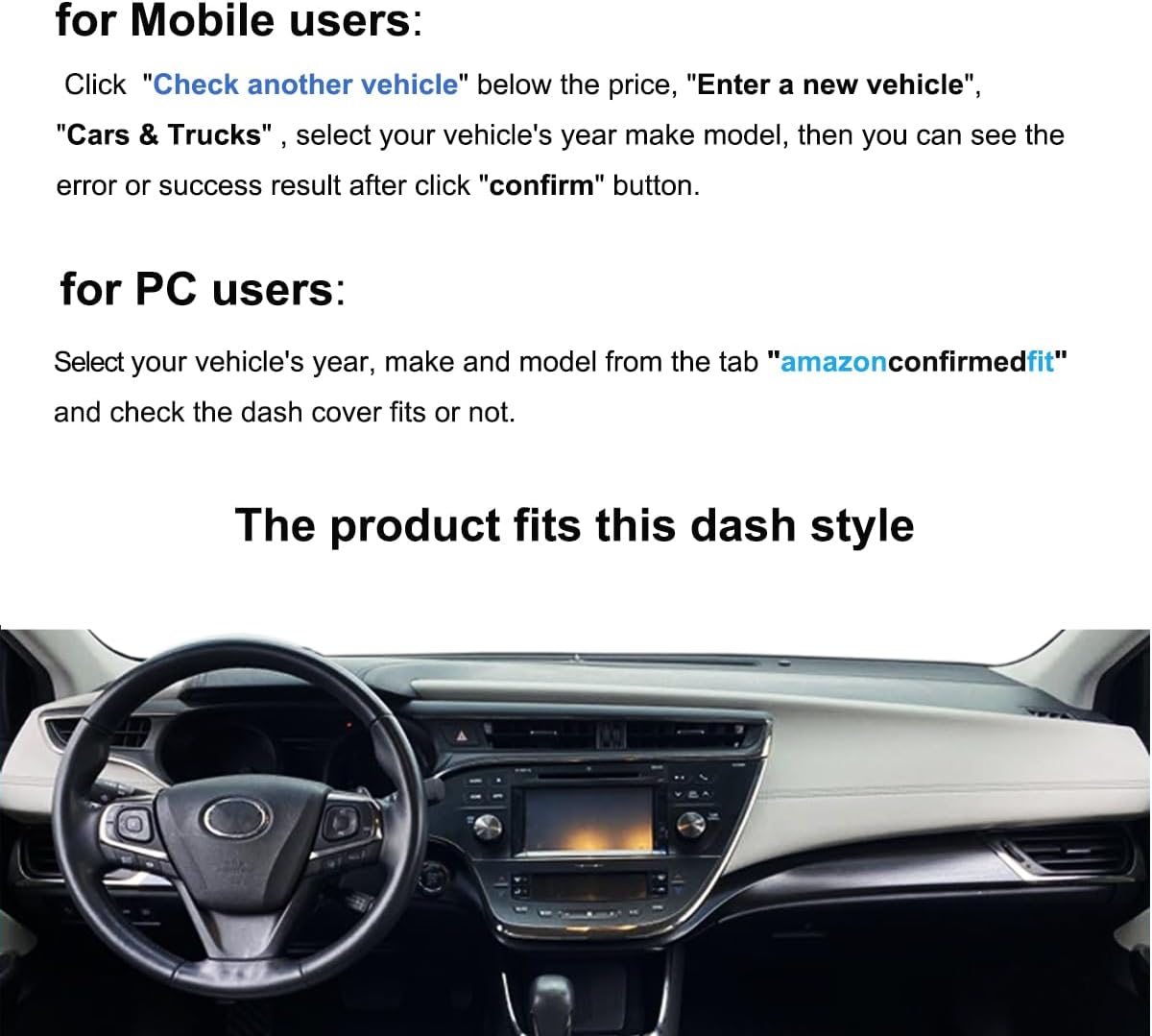 Dash Cover Mat Custom Fit for Toyota Avalon 2013-2018(Black) F102