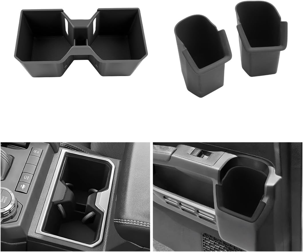 LUWU 2025 4Runner Accessories Compatible with 2025 Toyota 4Runner Center Console Cup Holder, Rear Seat Door Side Silicone Cup Holder Black 2-Pack