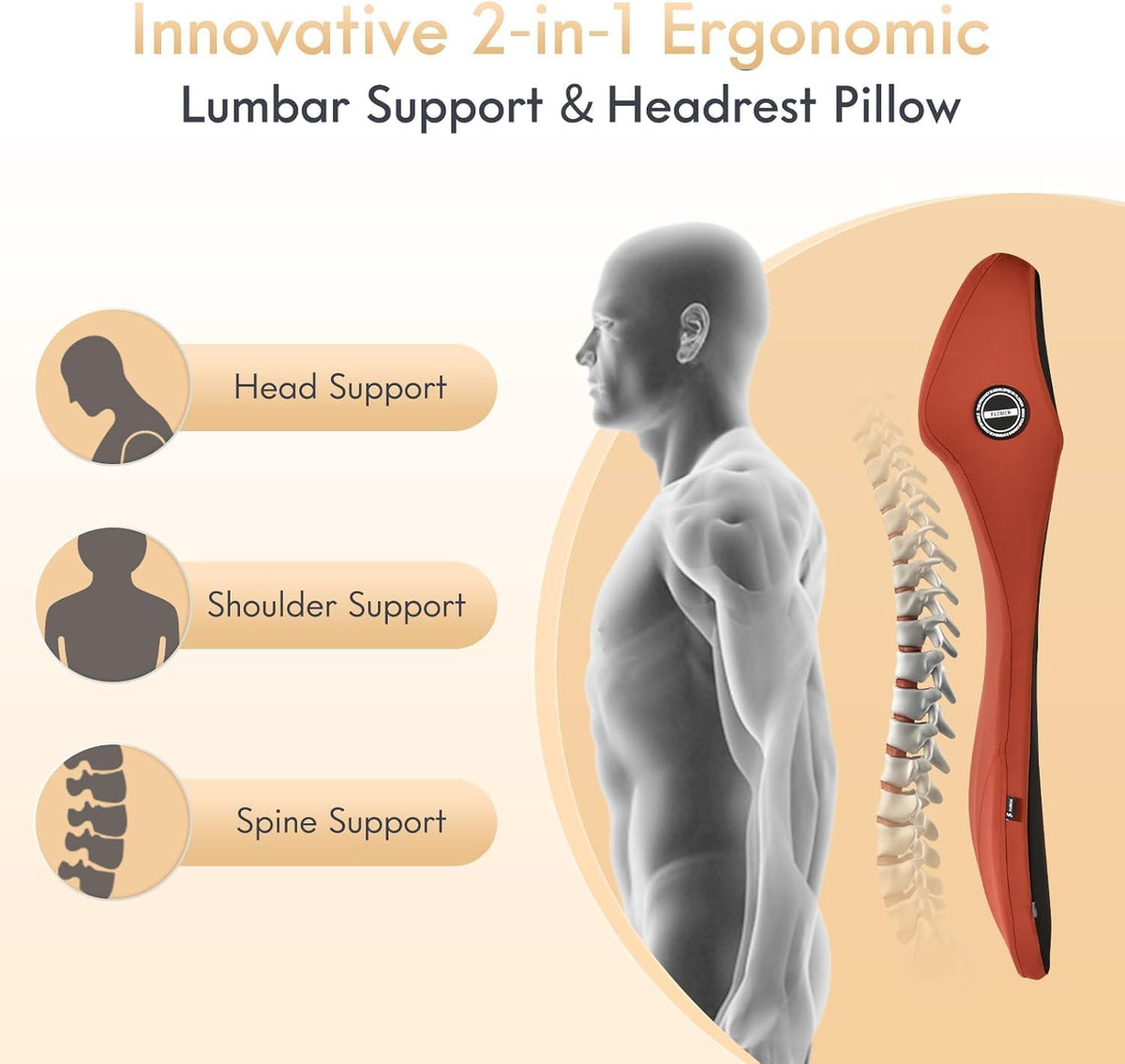 FLORICH Memory Foam Car Seat Cushion and Integrated Neck Pillow Lumbar Support Ergonomic Seat Cushion Breathable Back Support Headrest for Truck Driver Long Driving Sciatica Tailbone Pain Relief, Red