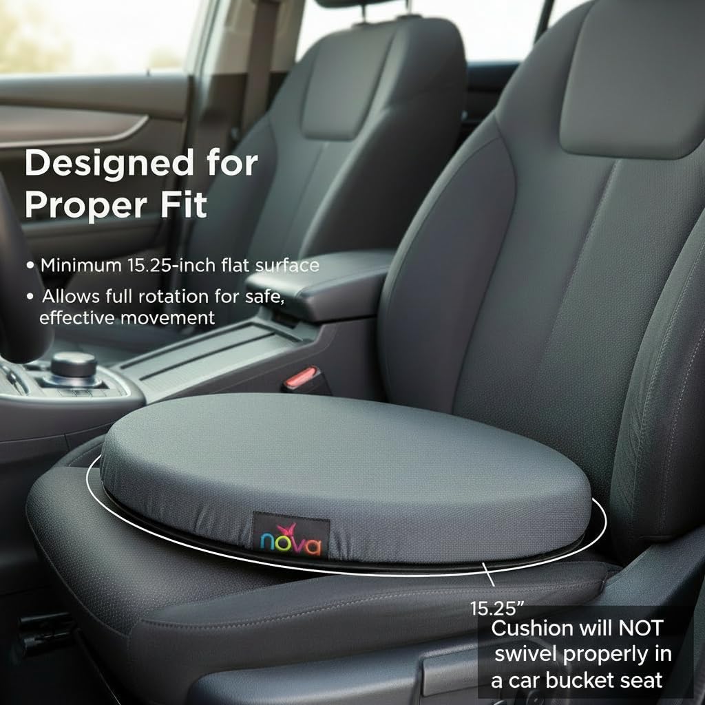NOVA Padded Swivel Seat Cushion 360° Rotating Car Mobility Aid – Easy Entry & Exit for Chair, Auto, Home – Hip & Back Pressure Relief – Non-Skid Base, Washable Cover