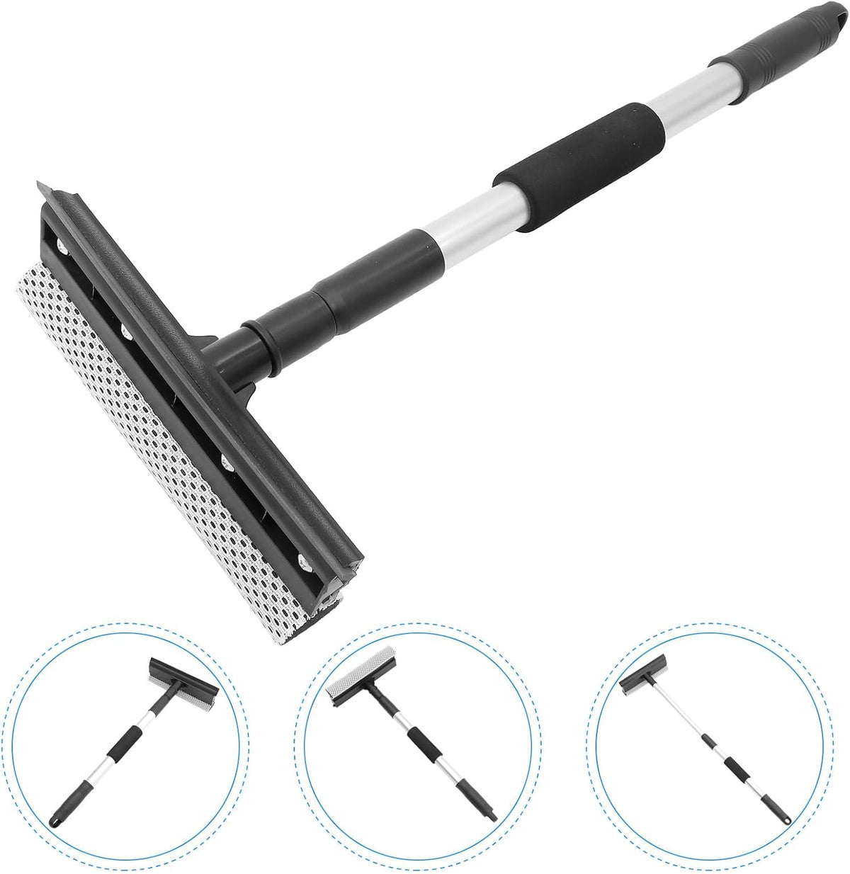 Veemoon Professional Stainless Steel Telescopic Handle Window Squeegee with Double-Sided Glass Scrubber for Car and Home Cleaning, Adjustable Length Car Windshield Cleaner Tool
