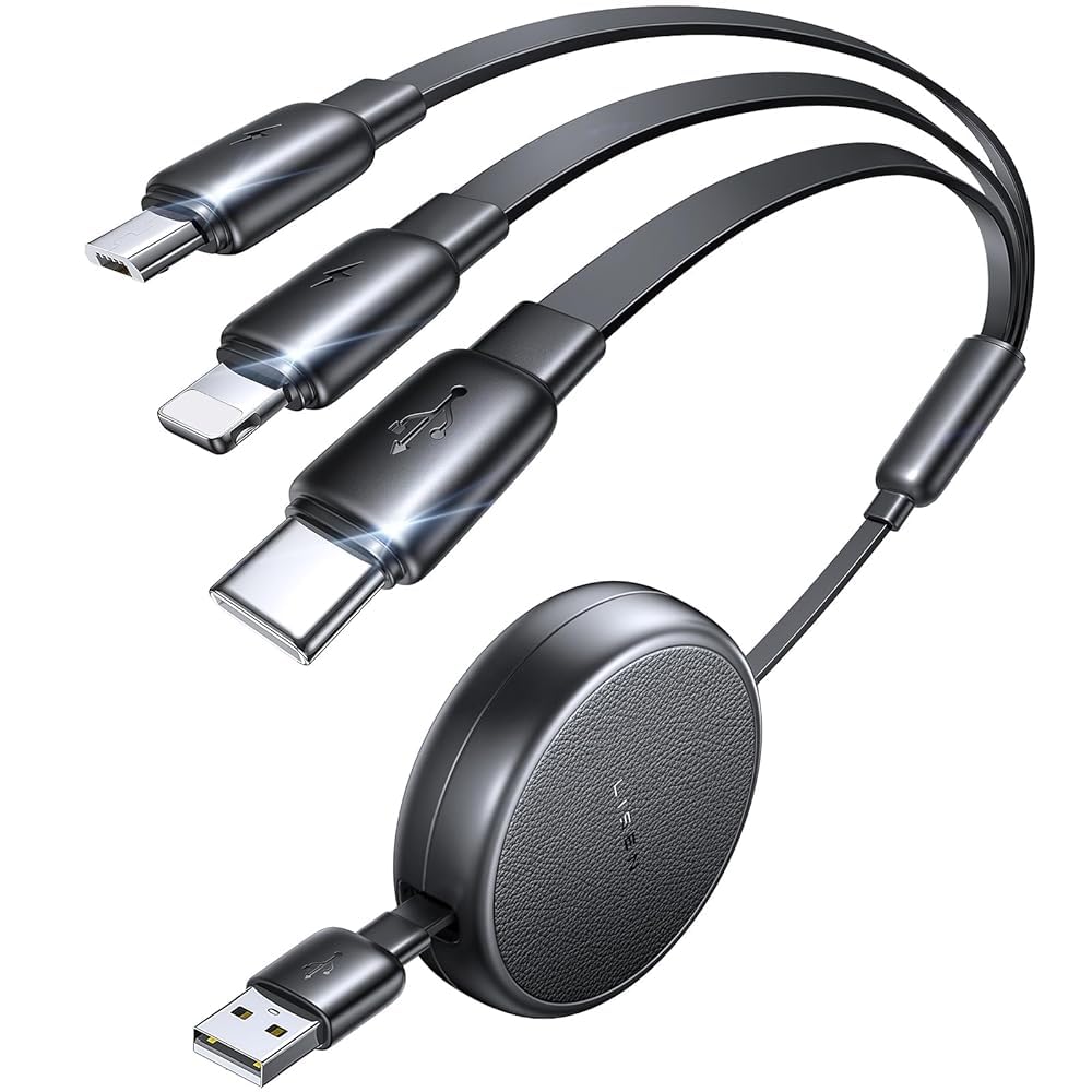 LISEN Multi Charging Cable, Retractable Car Charger for Multiple Devices