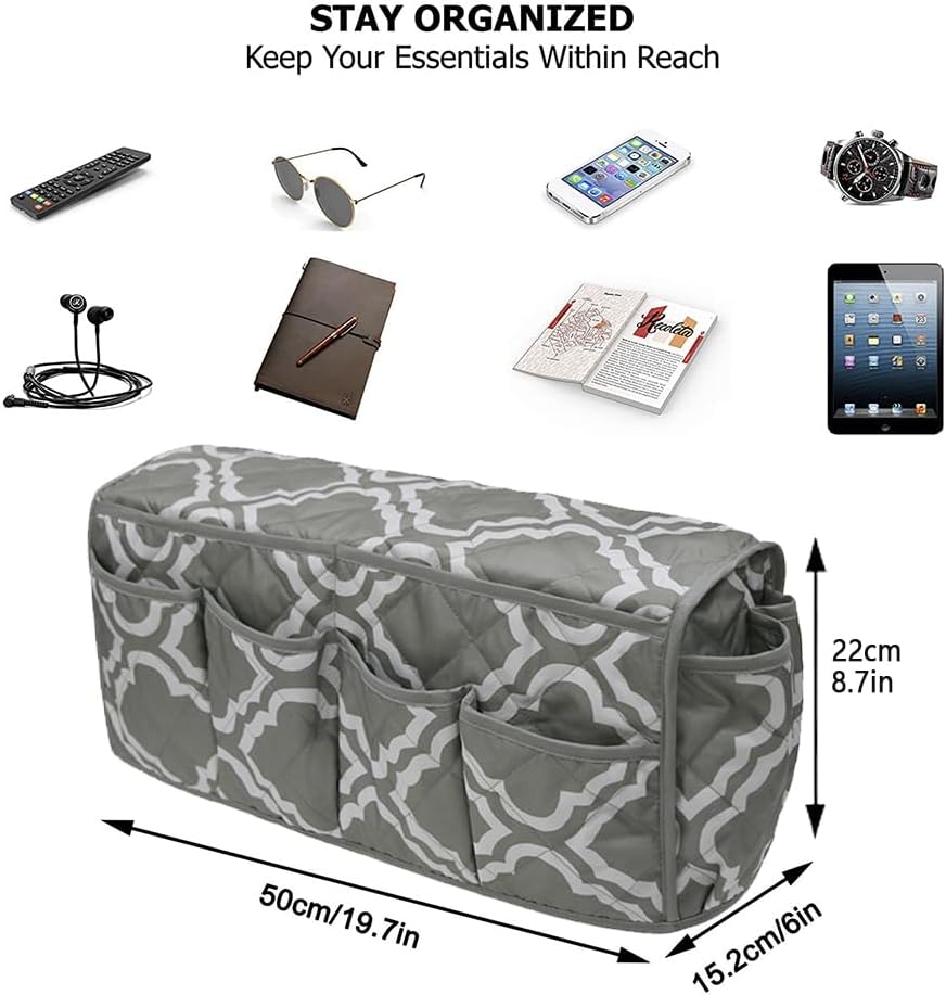 Armchair Caddy,Non Slip Sofa Armrest Organizer, Couch Armrest Remote Control Holder,Waterproof Recliner Arm Caddy with 14 Pockets for Cell Phone TV Remote Control