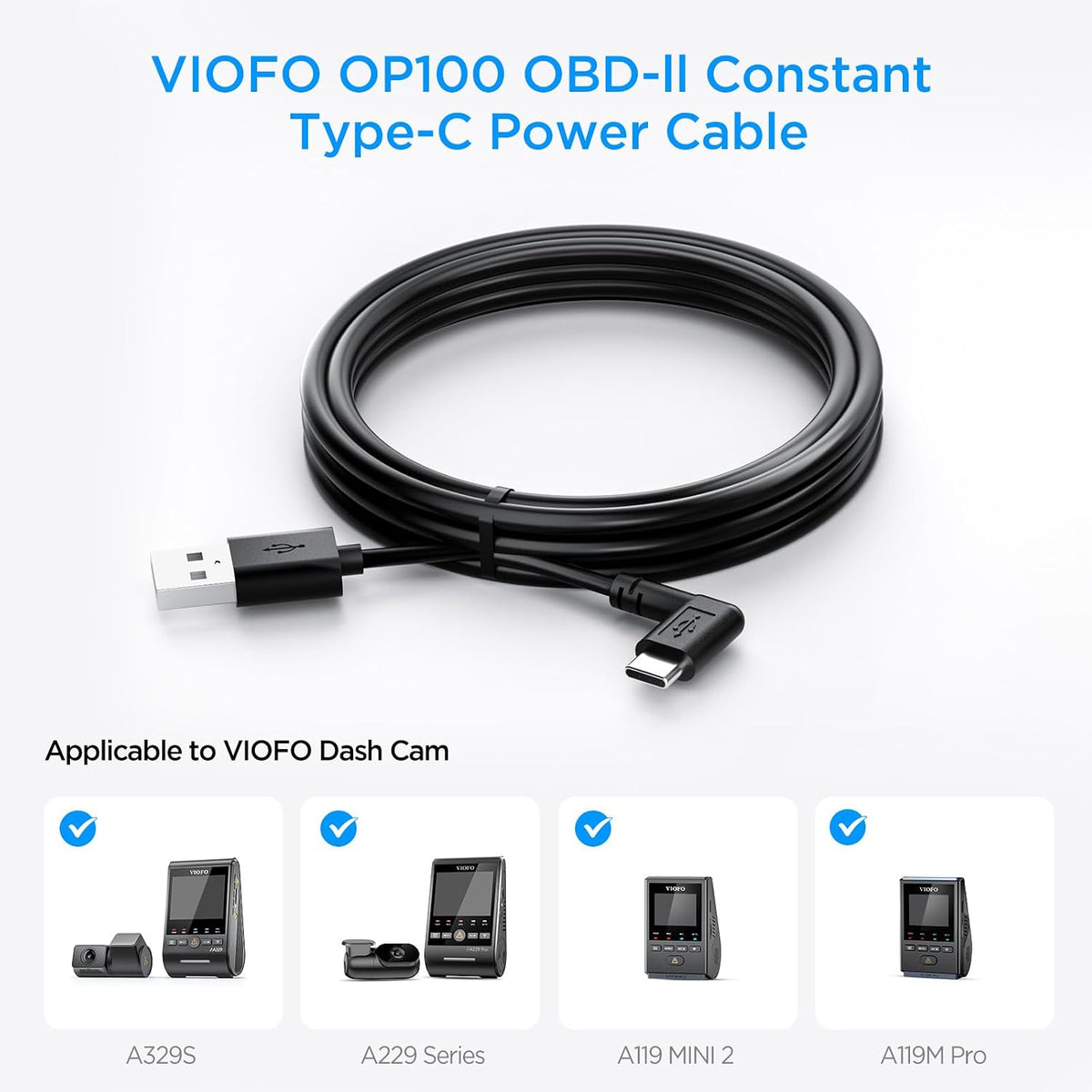 VIOFO OP100 OBD-II Constant Power Cable for Dash Cam, Type-C USB Port