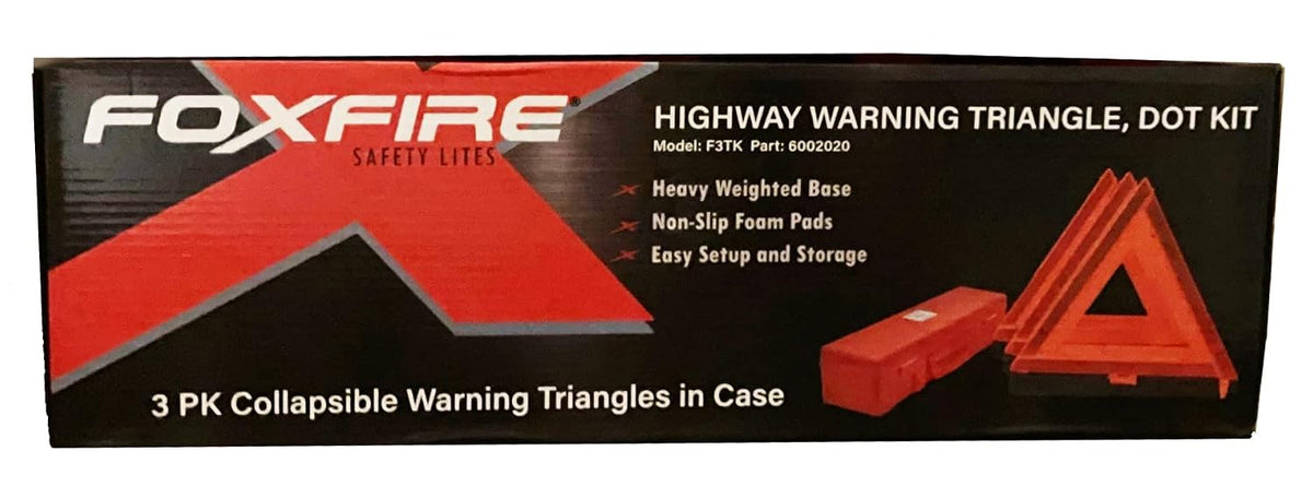Foxfire Safety Lites Roadside Emergency Reflective Warning Triangles with Carrying Case, DOT Approved, Weighted Base, 3 Pack, F3TK