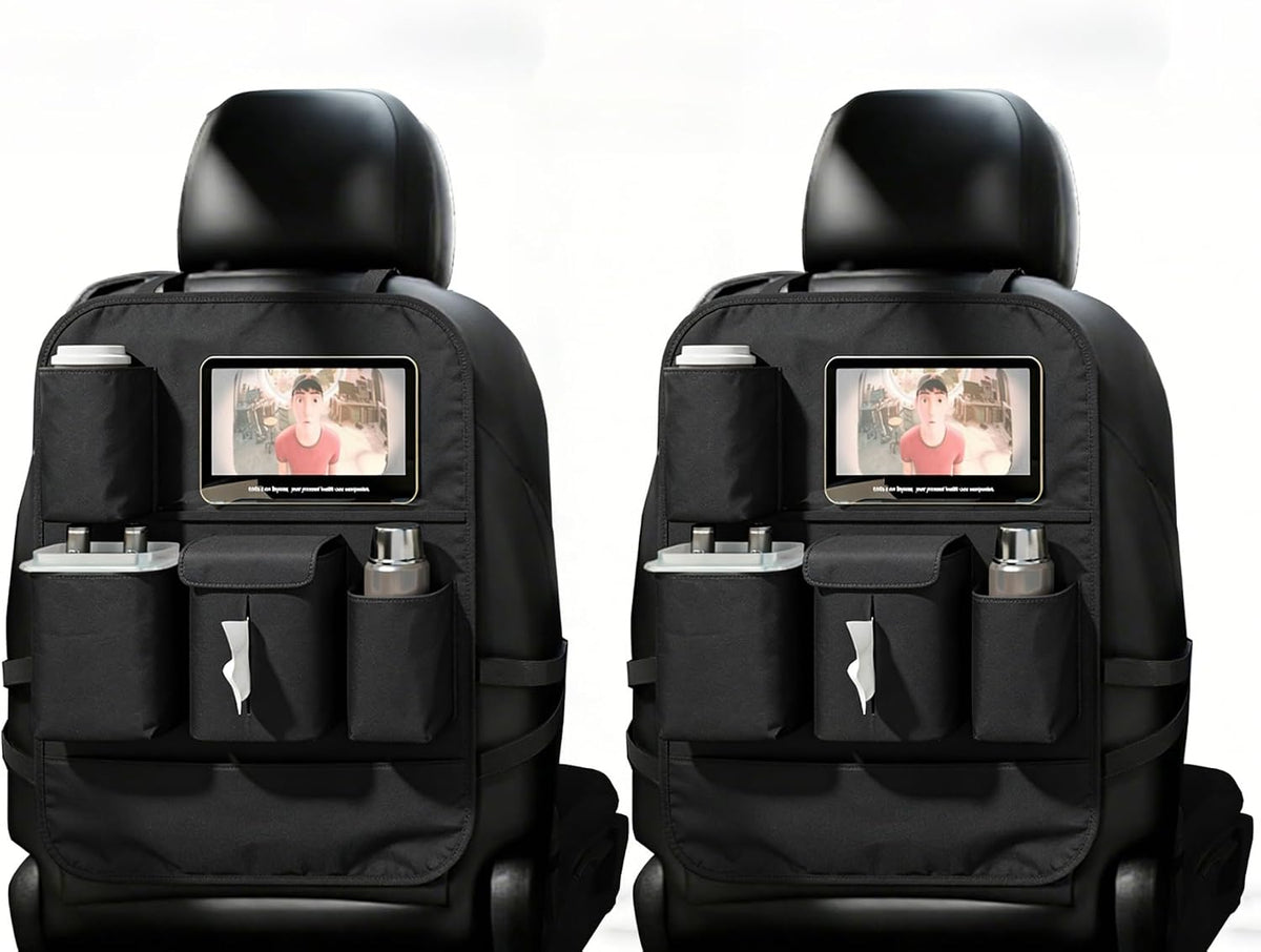 XDV Car Seat Organizers,Multi-functional Back Seat Protectors, Storage Pouches, Child kicking prevention and Tray Holders Kick Mats Back (for Cars, Kids,and Rear Seats) (Black, 2 Pack)