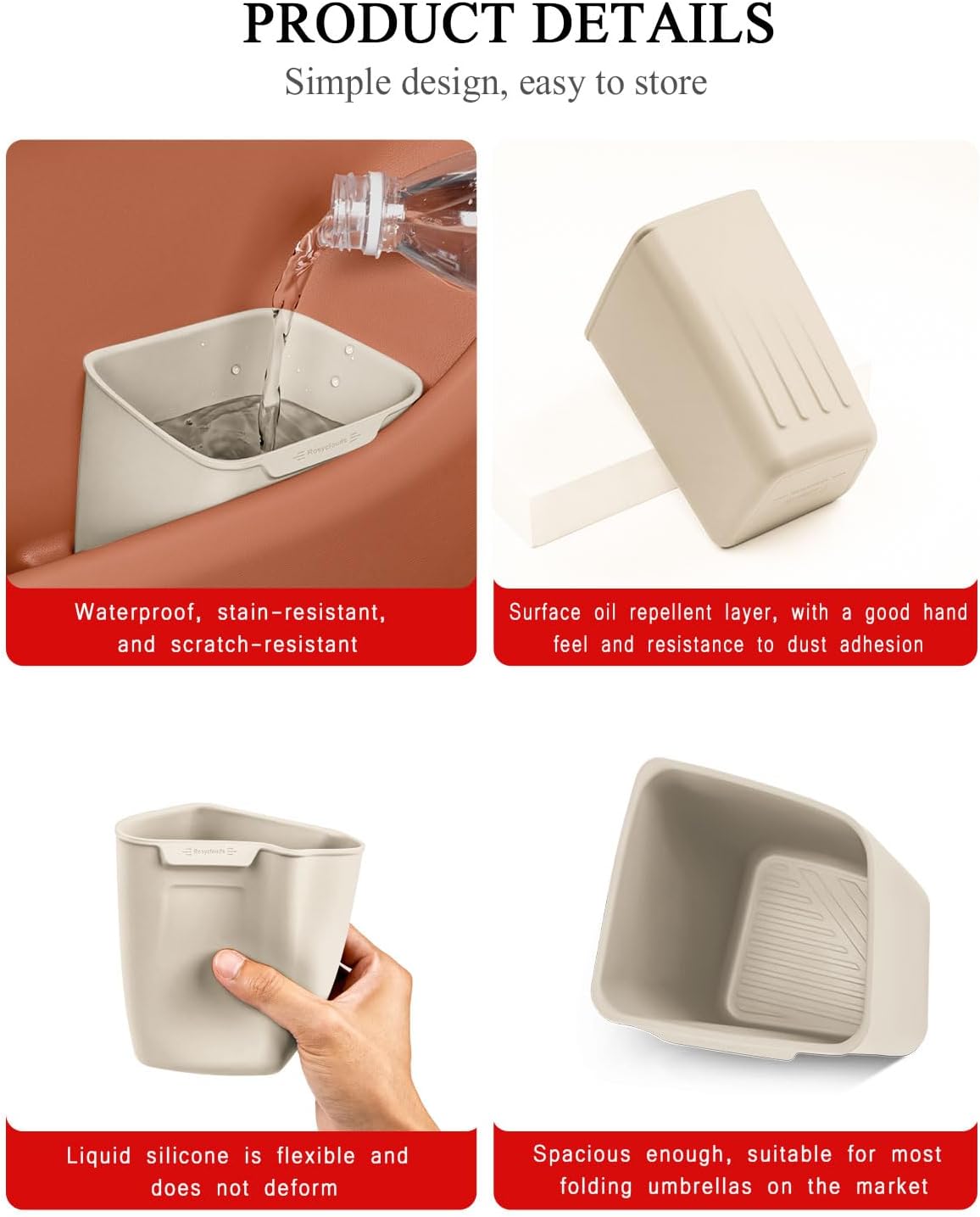 XmuxHai Car Interior Storage Box, Black Silicone Door Side Organizer with Umbrella Holder and Trash Can, Vehicle Accessory (Beige)