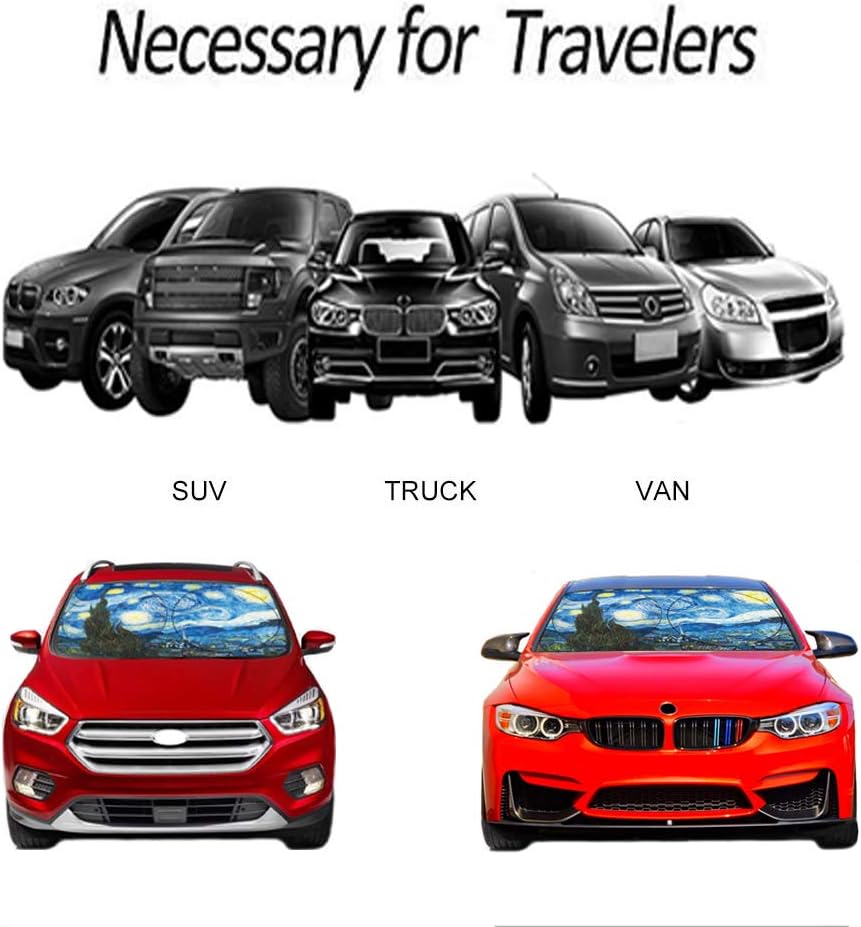 [2026 Upgrade] TDCQQGQQ Van Gogh Starry Sky Windshield Sun Shades, Car Sun Shade for Front Window for Car SUV Truck, Protect The Vehicle from High Temperature Damage and Uv Reflection,63 L x 33.5" W